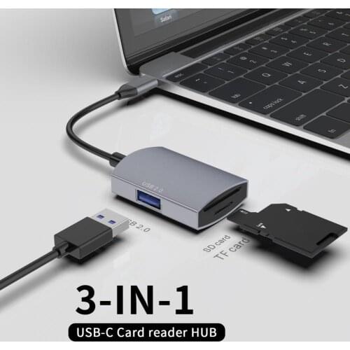 Multifunction 3-in-1 Type-C Hub USB2.0 Micro-SD/TF Card Slot Reader OTG Adapter Converter Docking Station Computer office suppli