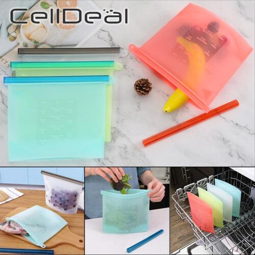 4Pcs Reusable Food Bag Snack Fruit Storage Ziplock Bag 1500ml&1000ml Silicone Fresh Saver Bag Leakproof for Freezer Preservation