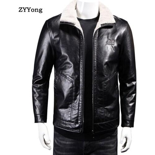 Winter Leather Jacket Men Jacket Fur Turndown Collar Parka Coat Overcoat Plus Velvet Warm PU Classic Black Brown Outwear