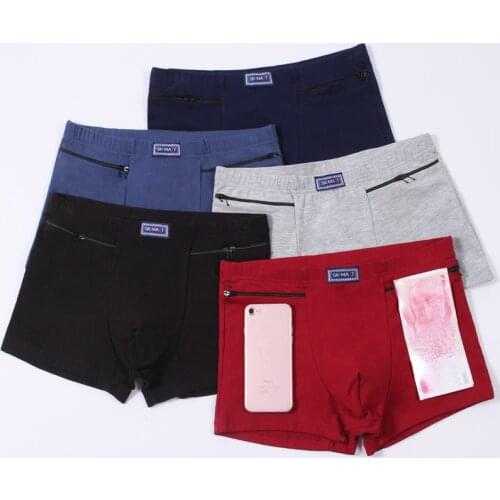 Mens Pockets Underwear Anti-theft Briefs Boxer Panties,two Zippers Pockets Cotton Underpants,mens Boxers Briefs,booty shorts