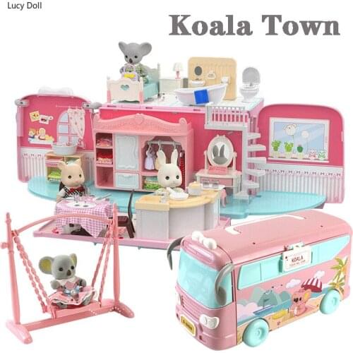 1:12 DIY House Toy Set Bedroom Kitchen Bus Bakery Shop Duplex Contains 61 Accessories & Small Animals Pretend Game Portable Toys