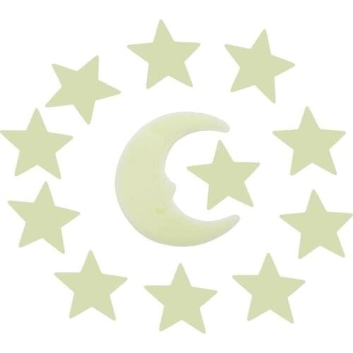 12 Pcs Wall Sticker Fluorescent Stars Moon Glow In The Dark Wallpaper Decals Art Design Home Decor Baby Kids Bedroom Decorative