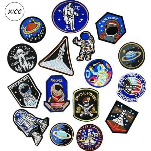 XICC Computer Embroidery Badge Spaceman Stars Iron On Transfer Patches Planet Sticker Applique For Kids Jeans Pents Clothes DIY