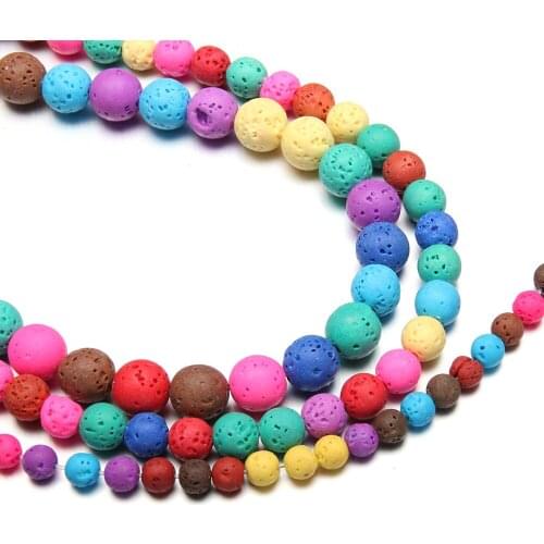 Natural Stone Multicolor Lava Volcanic Stone Beaded Round shape Loose Bead For jewelry making DIY necklace bracelet accessories