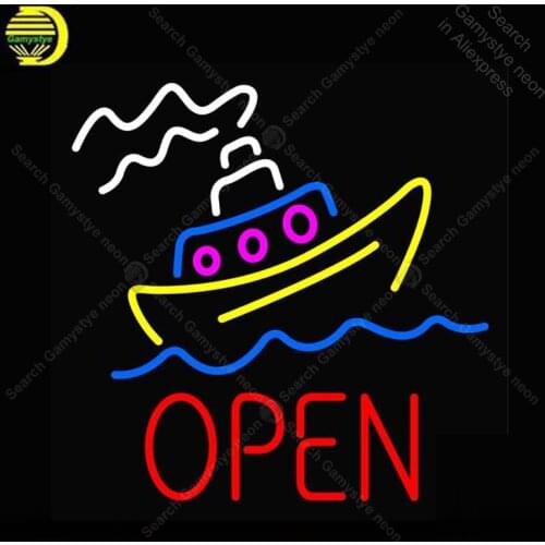 Neon Sign for Open With Boat Neon Bulb sign handcraft Signboard Hotel Dropshipping Neon light sign Light up wall Beer Bar Lamps