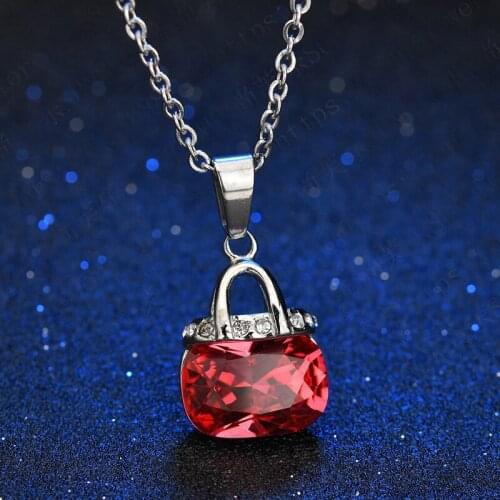 New Fashion Inlaid AAA Zircon Handbag Necklace Gem Pendant Lady Stainless Steel Necklace Jewelry