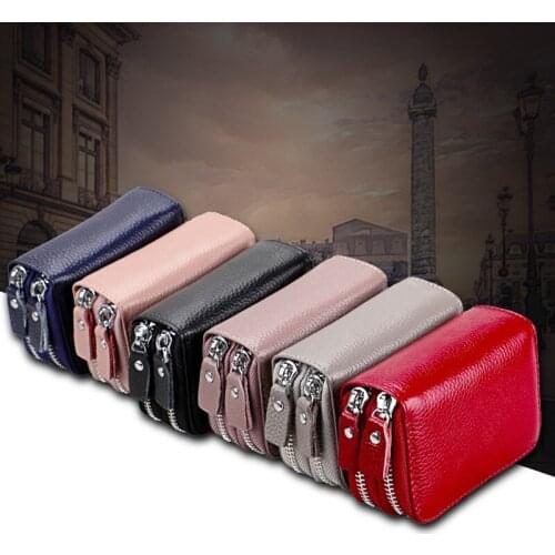 New unisex RIFD anti-magnetic coin purse fashion genuine leather high quality like organ Korean style double zipper ID Holders