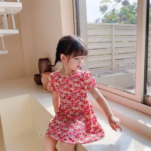 Printed Dress for Kids 2021 Summer Clothing Lantern Sleeve Casual Mini Dress for Children O-Neck Hollow Out Girls A-Line Dress