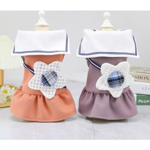 Dog Dress Pet Clothes Dog Clothes Autumn and Winter Cotton Skirt Teddy Small Dog Pet Clothes 21 Big Flower Woolen Skirt