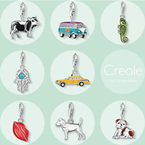 Cow Bus Chameleon Hand of Fatima New York Taxi Kiss Lips Dog Charm Pendant,2019 Trendy Fashion Jewelry 925 Sterling Silver Gift