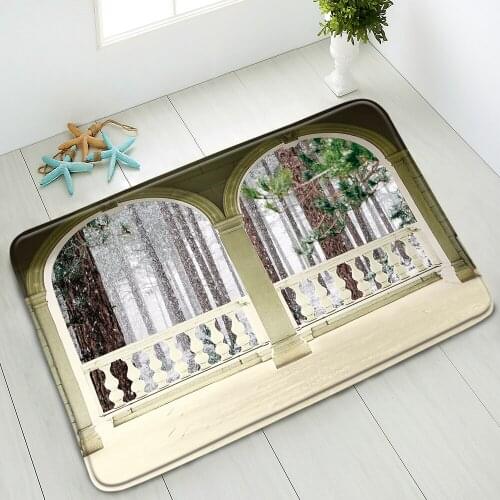 European Style Retro Arch Anti-Slip Bathroom Mat Forest Snow Mountain Scenery Bedroom Kitchen Doormat Indoor Absorbent Carpet