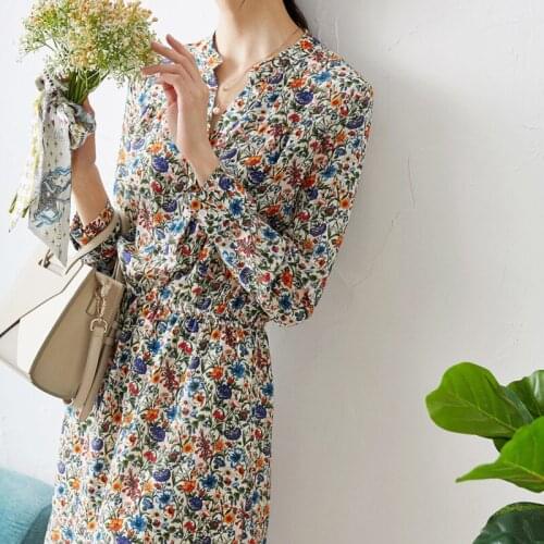 Year One hundred - - old of French flowers floral printed silk dress