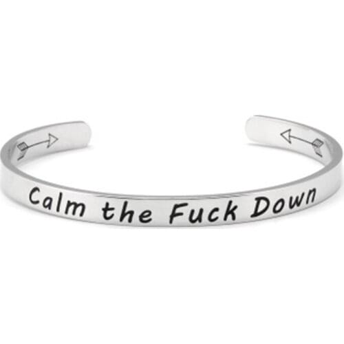 Wide 6mm Cuff Trendy Keep Going calm Down Titanium Encouragement Bangle For Men Jewelry