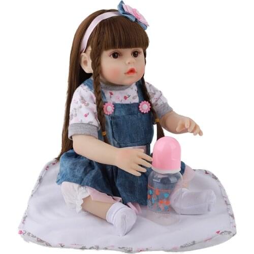 Hoomai girl Newborn Baby 18 '' Silicone Doll cloth Body with long hair Dolls For Children Birthday Gift Shower Toy