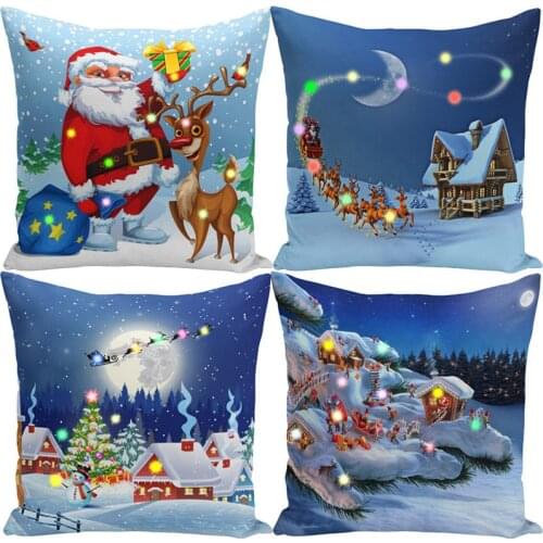 Pillow covers decorative LED Light christmas Cushions Cover Short Plush Santa Elk for Home Glow Santa decoration home for Sofa