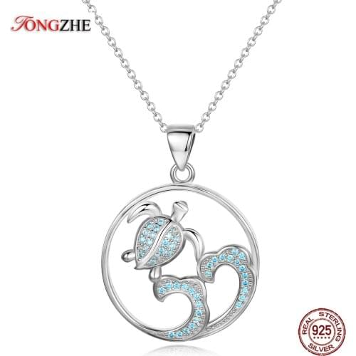TONGZHE 2018 Fashion Long Necklaces Pendant Tortoise Luxury Round Blue CZ Chokers Necklaces For Women Gift Factory Wholesale