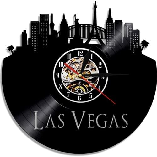 Las Vegas City Vinyl Record Wall Clock Vintage Desert Casino USA City Skyline Wall Art Clocks Watch United States Traveler Gift