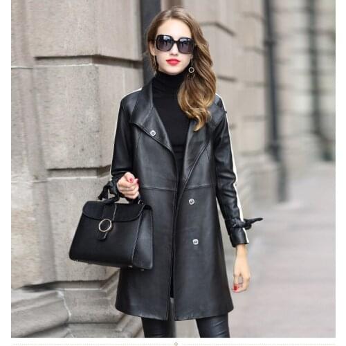 2020 Fashion Real Sheepskin Coats Medium Length Genuine Leather Jacket Patchwork Loose Jackets For Women jaqueta ZP18129