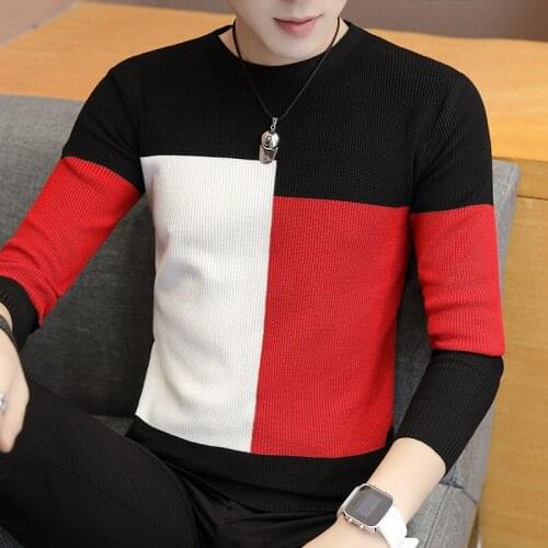 2020 Winter New Pullover Knitwear Sweater Men O-Neck Fashion Patchwork Sweater Slim Youth Wool Sweater Warm Sweater