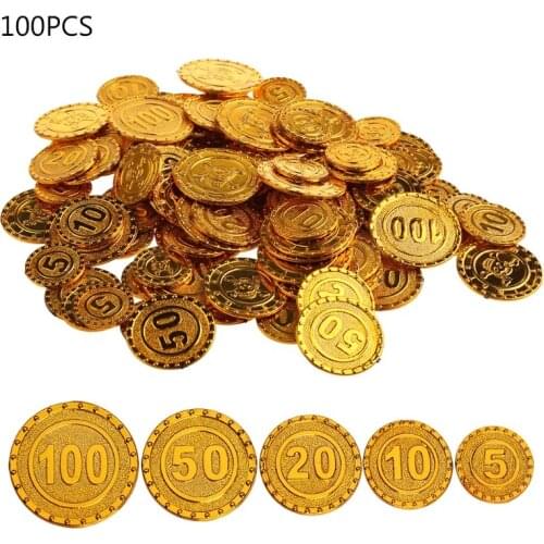 100pcs Pirates Gold Coins Bargaining Chip Plastic Game Coin for Kid Party Supplies Treasure Coins Christmas Decoration Toy