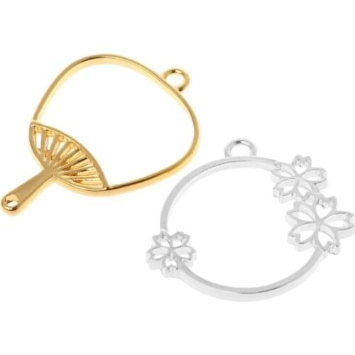 13 Pcs/Set Flower Metal Frame DIY Epoxy Resin Crafts UV Resin Jewelry Making Pendant Holder Hollow Fan Floral Shape Dry Flower F