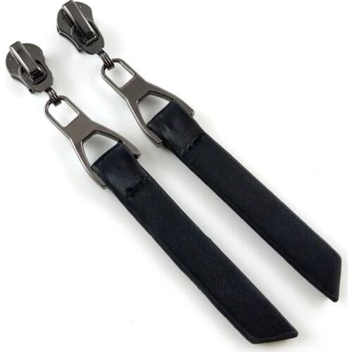 20pcs/lot, 2018 Stylish Gun Black 5# Zipper Slider with Black PU Zipper Pull