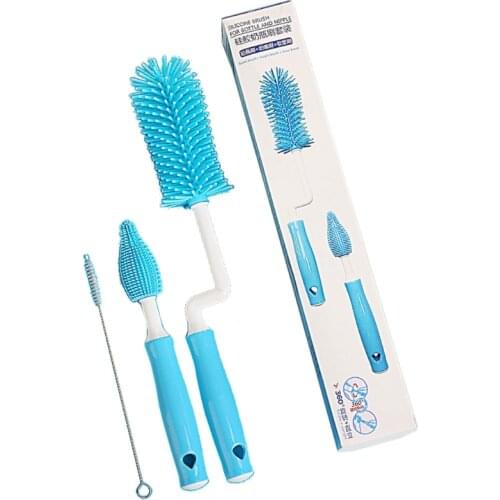 3pcs Silicone Bottle Brush 360 Degree Rotation Baby Pacifier Cup Nipple Cleaning Brushes Set A2UB