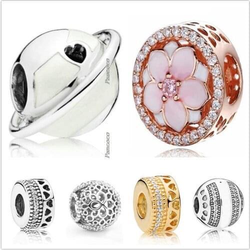 Authentic 925 Sterling Silver Openwork Three Sides Clover Lace Charm Beads Fit Pandora Bracelet & Necklace Jewelry