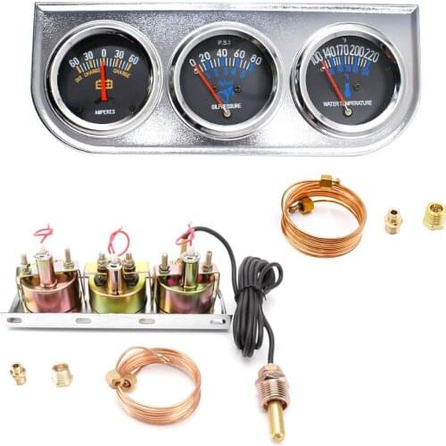 Auto 2"52mm Triple Table AMP Kit Universal Hydraulic Water Temperature Current Meter Three In One Car Instrument YC101015