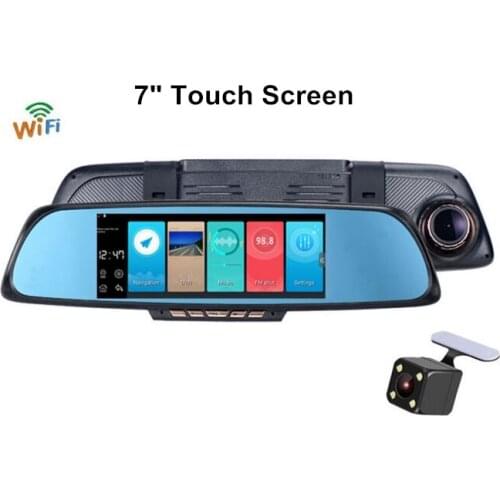 7" Touch Screen Dual Camera Recording Car DVR Android GPS DVRs Rearview Mirror Camera Wifi GPS 16GB Quad core Dash Cam Recorder