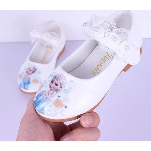 Disney Kids Frozen 3D Anna Elsa Casual Shoes Girls Snow Princess Soft Children Sandal Cartoon Pearl Leather Shoes EUR Size 26-35