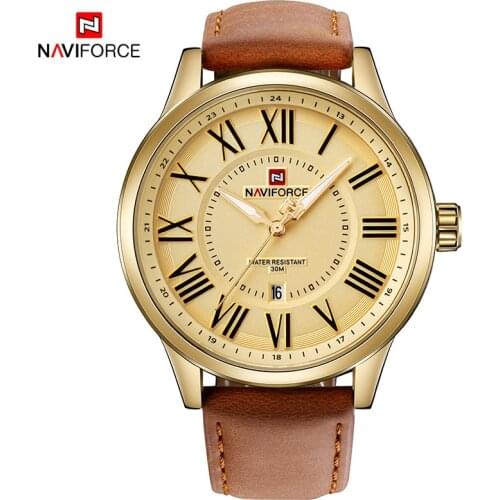 NAVIFORCE Mens Luxurious Gold Large Dial Watch Men Business Quartz Wristwatch Male Sport Army Clock Watches Relogio Masculino