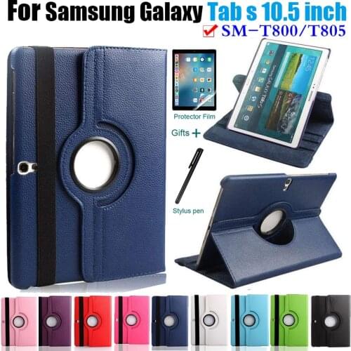 Cover Case For Samsung Galaxy Tab S 10.5 SM-T800 T800 SM-T805 T805 TabS 10.5 inch 360 Rotating Flip PU Leather Tablet Case Glass