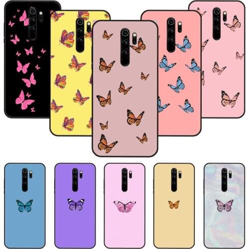 Phone Case For Xiaomi Redmi Note 8 8T 7 7A 9 9S 8A 4 5 Pro Black Cover Back Soft Hoesjes Fashion Bumper Beautiful Butterfly