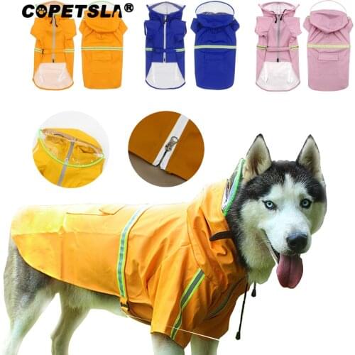 Copetsla New PU Large Dog Raincoats Reflective Rain Coat Waterproof Jacket Fashion Outdoor Pet Breathable Puppy Clothes