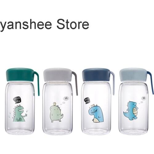 Childrens sports crystal water bottle, 350ml dinosaur painting water cup, coffee crystal cup, milk tea, environmental
