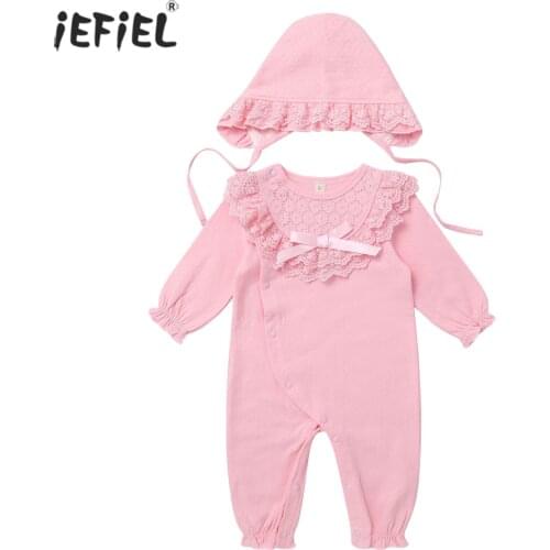 Newborn Baby Girl Clothes Suit Fall Cotton Lace Princess Style Jumpsuit 0-12 Months Infant Romper With Hat Baby Clothing Set