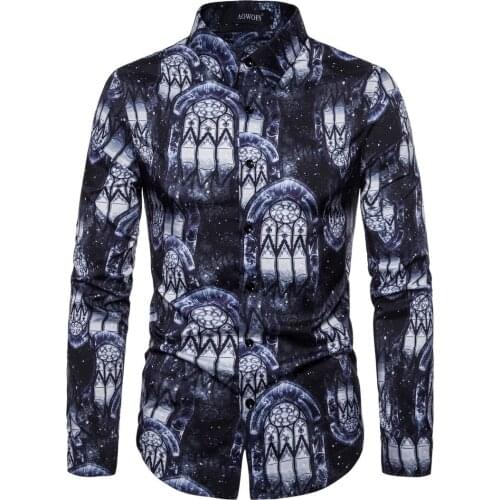 YS026 European Fall 2019 Autumn Clothing Large Size Fashion Mens Long Sleeve Printed Shirt