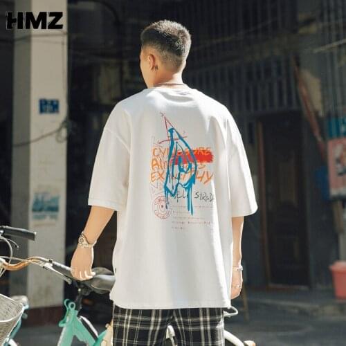 HMZ Printed T Shirt Men 2021 Pure Cotton High Quality National Fashion Version Hip-Hop T-shirt Causal O-neck Basic T-shirt Male
