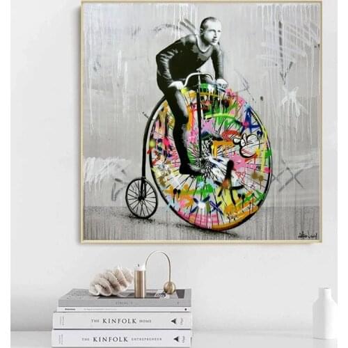 Graffiti Art Martin Whatson Cycling Canvas Painting Posters and Prints Wall Art Pictures for Living Room Home Cuadros Decoration