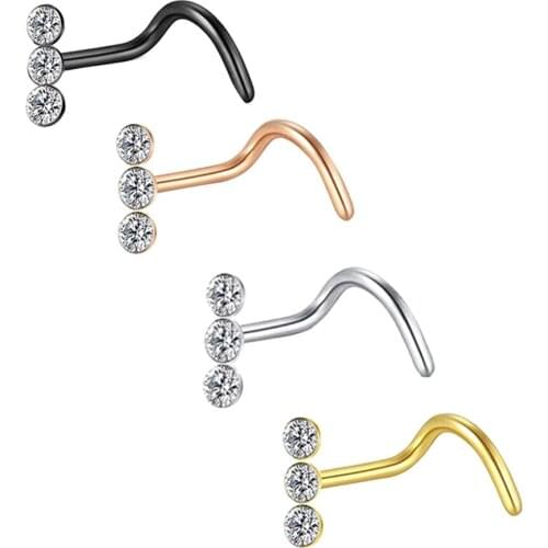 20Pcs Nose Ring CZ Nose Stud Retainer L Bone Screw Shaped Nose Piercing Jewelry Set for Women Men Stainless Steel Silver Tone