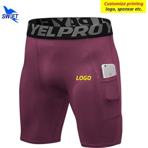 Customized LOGO Men Quick Dry Short Running Leggings Compression Gym Fitness Tights Bodybuilding Sports Shorts Elastic Underwear