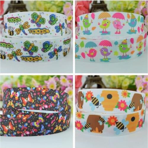 10 Yards 22mm 7/8" Animal bird bee cute Cartoon Printed grosgrain ribbon hair bow Headwear DIY hair accessories retail B0929