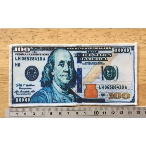 Hot! One hundred Dollars $100 Bills Cash Money Currency Applique Iron On Patch design DIY Sew ~ (Size is about 5.9 * 2.9 inch)