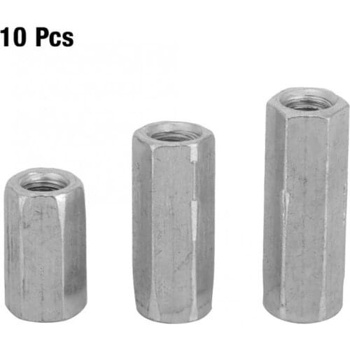10Pcs M6x18/25/30mm Long Rod Coupling Nut Galvanized Carbon Steel Hex Sleeve Nut Standoff Threaded Bolt Stud Screw Connector