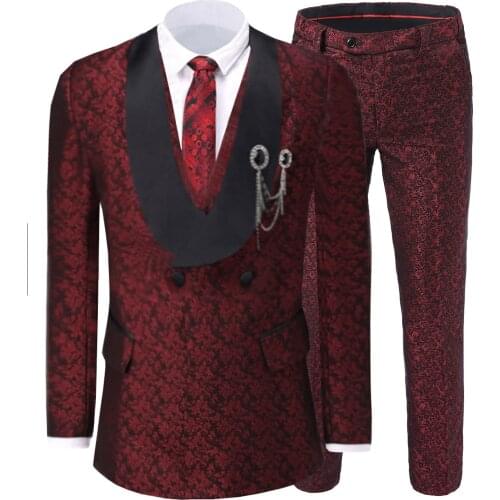 3 Piece Mens Suits Formal Slim Fit Embroidery V Neck Groomsmen Shawl Lapel Tuxedos for Wedding Suits Men 2019(Blazer+Vest+Pant)