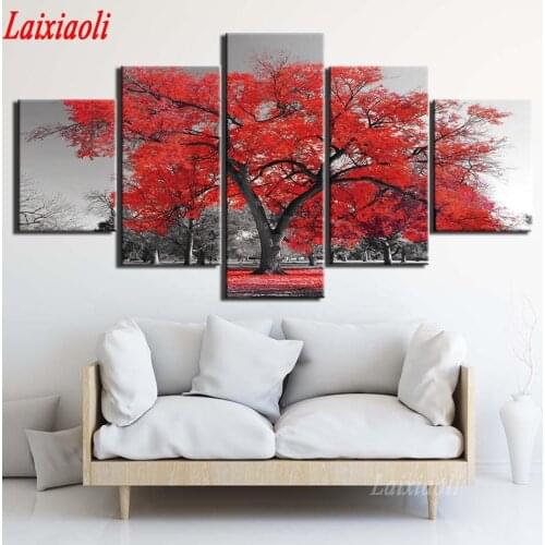 5 pcs set big Red Tree Painting diamond rhinestone embroidery full square round drill 5d mosaic cross stitch black white red art