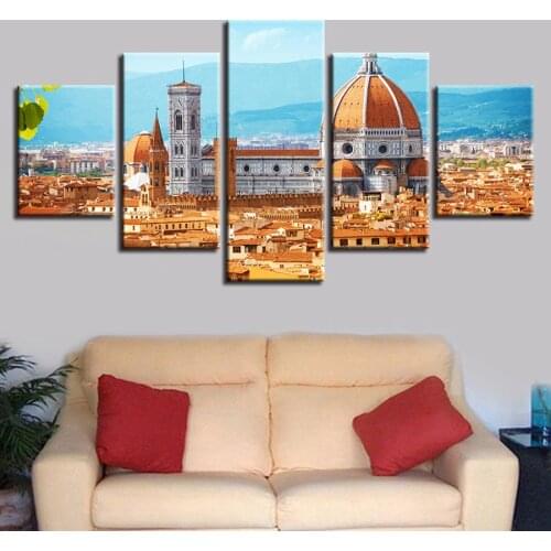 Wall Art 5 Pieces HD Prints Unframed Florence Cathedral Paintings Canvas Poster Building Landscape Pictures Modular Home Decor