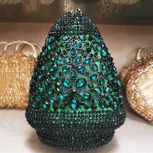 New Arrival Green 6 Colors Rhinestone Party Purse Luxury Diamond Women Phone Clutch Bridesmaid Lady Shoulder Chain Handbags