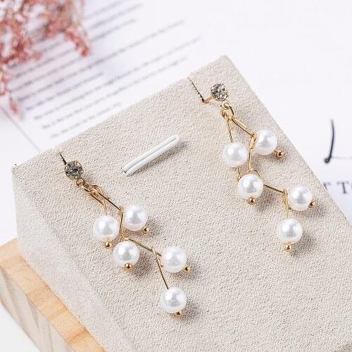 New Crystal Pearl Tassel Earrings Female Long Paragraph Geometric Pendant Stud Earrings Wedding Fashion Jewelry Jewelry Gifts